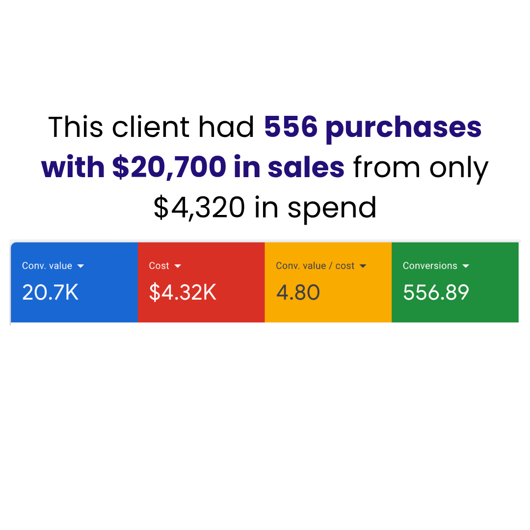 Account report showing 556 purchases and $20,700 in sales.